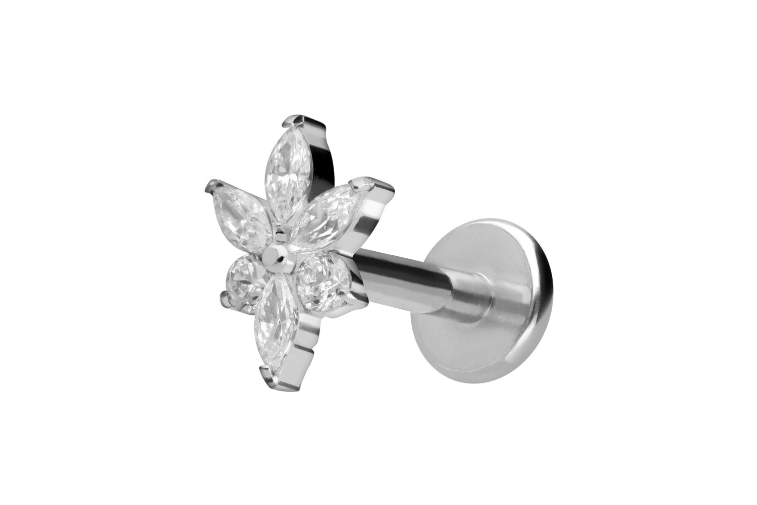 Titan Labret Piercing mit Innengewinde KRISTALLBLUME